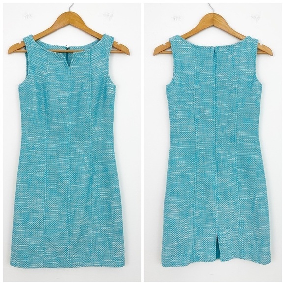 Talbots Tweed Sheath 100% Textured Blue Career Office Sleeveless Midi Dress 4P - Picture 1 of 13
